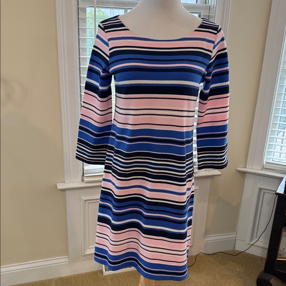 Lilly Pulitzer Striped Boatneck Midi Dress in Blue, Navy & Pink